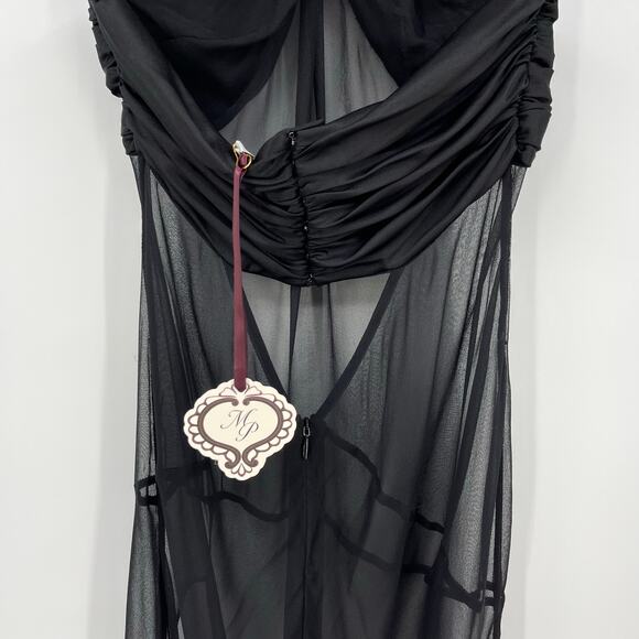 Mirror Palais | NWT Bow Wrap Dress in Noir Black Silk Chiffon Maxi XS - Picture 12 of 16